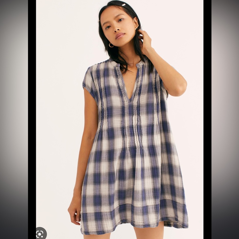 Free People CP Shades River Double Cloth Plaid Tunic Mini Dress